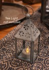 New - Primitive Metal Tea Light Lantern With Glass Windows Candle Holder
