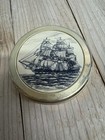 Antique Vintage Barlow Scrimshaw Paperweight Nautical Maritime Ship Motif