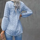 Women Lantern Long Sleeve Chiffon Blouse V-neck For Dot Flowy Tunic Shirt