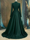Emerald Green High Neck Lace Long Sleeve Ball Gown Evening Prom Dresses