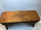 Vintage Wood Stool Bench Plant Stand Wooden Primitive Decor Engraved