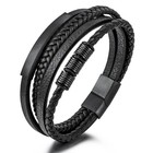 Leather Magnetic Fashion Stainless Steel Multi Strands Men Bracelet