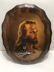 Vintage Jesus Wall Clock Plaque Laminated Wood Scrolled Corner Detail Works 17   t