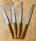 4 Vtg Bakelite Dinner Knives   Meat Fork Art Deco Butterscotch Stainless Read