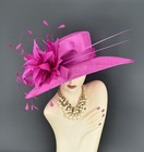 M936  Fuchsia  kentucky Derby  Church  Wedding  Tea Part Wide Brim Sinamay Hat