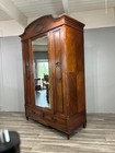 Antique French Walnut Louis Xiv Parquet Armoire With Mirror   Brass Inlay  Circa
