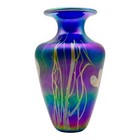 Vintage Cobalt Iridescent Art Glass Vase Blue Bud Vase White Dots