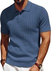 Mens Knit Polo Shirt Short Sleeve Textured Casual Summer Collared Tee Breathable