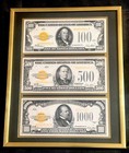 Large Denomination Display U s  Currency  Double Set - Framed   Matted