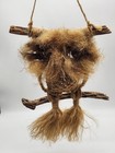 Vintage Macrame Owl Wall Hanging Brown Jute Wood Eyes 16 l X 8 w Rustic Boho