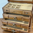 Vintage Wood Jewelry Box Chest Organizer With Mirror   3 Drawers Felt