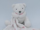 Debenhams Junior J White Teddy Bear Baby Security Comfort Blanket Pink Flowers