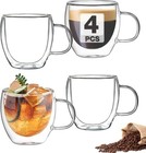 Double Wall Insulated Glasses Espresso Cups Set Of 4 50  Thicker  5 Oz Clear    