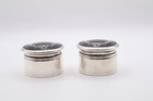 Antique Silver Pair Of Faux Tortoiseshell Trinket Pill Pots Chester 1926