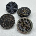 Antique Black Glass Button Lot Purple Blue Luster Incised Design Victorian