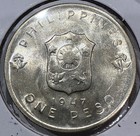 1947 S One Peso Philippines Silver Un Peso Macarthur Coin - Bu Uncirculated
