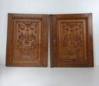 Pair Antique Hand Carved Wood Door Panels Flower Baskets Reclaimed Architectural