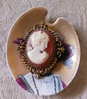Vtg Cameo Brooch W Solid Perfume Holder Gold Cream Coral   Tiny Painted Lady Dis