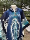 Handmade Alpaca Poncho  Virgen Maria  Guadalupe  Blue  Warm   Easy To Wear