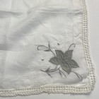 Vtg Linen Crochet Lace Edge Gray Flower Embroidery Wedding Hankie 12x12 