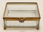 Antique French Stylebuilt Gold Ormolu Beveled Edge Glass Jewelry Casket Box -h27