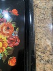 Vintage Black Tole Tray With Floral Motif