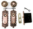 Antique Door Set Victorian   Eastlake Backplate Knob Mortise Lock Key Reclaimed