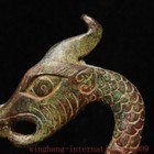 9 8 china Ancient Bronze Ware Double Dragon Loong Musical Instruments Chime Bell