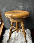 Vintage Victorian Adjustable Piano Stool Glass Claw Feet Adjustable Organ Stool