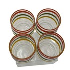 Vintage Hazel Atlas Juice Glasses Retro Orange Green Yellow Stripe Set Of 4 70 s