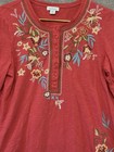 Sundance Womens Coral Floral Embroidered Long Sleeve Top T-shirt Medium Cotton