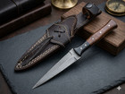 Damascus Steel Fixed Blade Hunting Dagger Double Edge Knife   Sheath