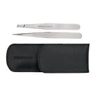 New Tweezerman Petite Tweeze Set  Slant Tweezer   Point Tweezer -  black Leather