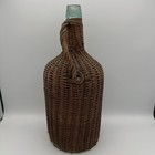 Antique Wicker Wrapped Aqua Glass Demijohn Demi John Bottle Jug Wine Basket