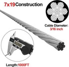 3 16  304 Stainless Steel Decking Railing Cable 7x19 Strand Construction 1000ft