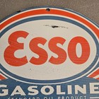 Vintage 1928 Esso Gasoline 12  Porcelain Enamel Metal Sign Standard Oil Gas Pump