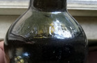 1863 Dyottville Glass Works Patent 3 Pc Mold Whiskey Bottle Black Olive Green