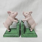 Pair Of Country Pink Pig Cast Iron Bookends Book Ends  Bs