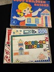 Vintage Good Children Bricks Wooden Building Block Set Mid Century Retro Toy Box