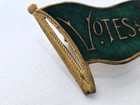 Rare Large Votes For Women Suffrage Banner Pin C1908   1915 Green Enamel Antique