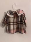 Shein Girls 9-12m A-line Plaid Collared Ruffle Bow Puff Sleeve Zip Dress