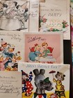 12 Vtg Birthday Party Invite Invitation Boy Girl Dog Cat Circus 1930s 40s 50s 