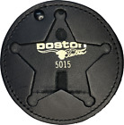 Boston Leather Round Badge Holder W  Hook Fastener Closure  5 Point Star Cuto   