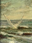 Tess Razalle Antique Ocean Seascape Bird Landscape Oil Painting Old Vintage 1950