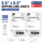 100 Sheets 8 5x5 5 Inch 200 Premium Half Sheet Shipping Labels 2 Per Sheet
