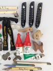 Vintage 1950 s Estate Junk Drawer Lot Keychains  Ephemera  Beer  Pins  Coins