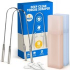 Stainless Steel Tongue Scraper Set - 2 Cleaners  2 Cases  4 Floss Picks For Fres