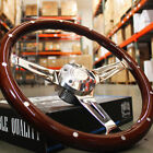 380mm Chrome Dark Steering Wheel Real Wood Riveted Grip  15   - Factory Second