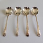 1847 Rogers International Silver Daffodil Silverplate 4 Round Gumbo Soup Spoons