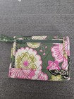 Vera Bradley Floral Bifold Wallet Green Pink Zip Coin Pocket Card Slots Id